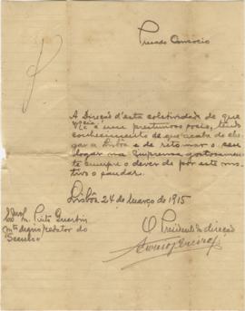 Carta de António Pereira, director da Associação dos Trabalhadores de Imprensa de Lisboa